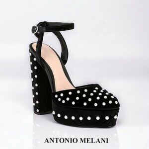 Antonio Melani x Born on Fifth Emily Velvet Pearl Detail Dress Platform Pumps